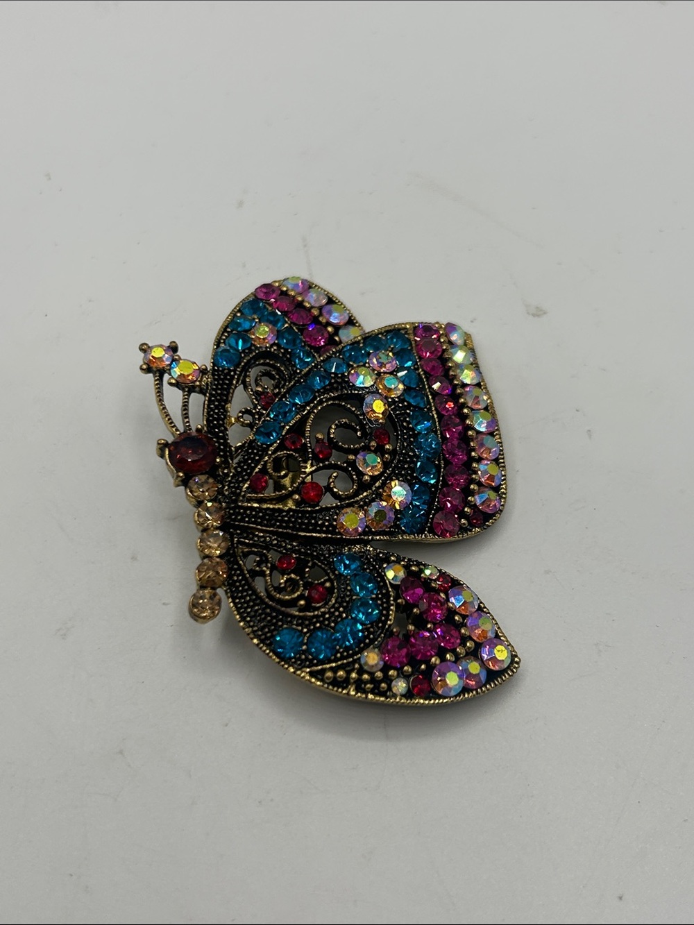 Liz Claiborne Multicolor Crystal Butterfly Brooch in Blue, Pink, Gold